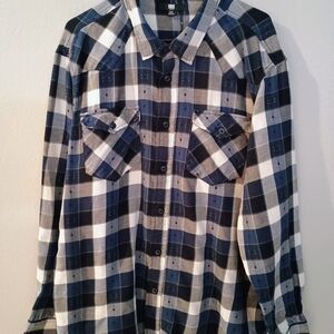 Frye Men's Blue Black Plaid Flannel Long Sleeve Shirt Pockets XXL 100% Cotton